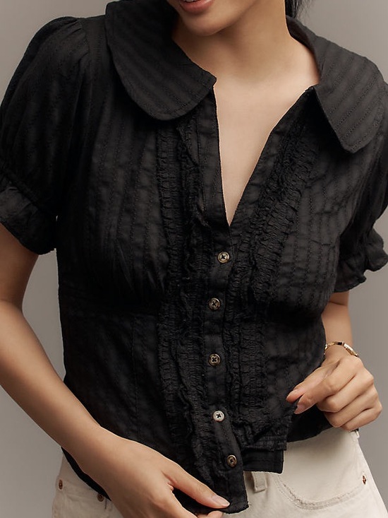 Anthropologie Tops - Anthropologie Black Ruffled Button-Front Women's Top size L nwot